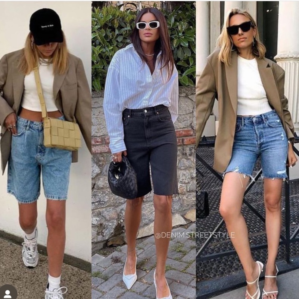 H&M Denim Blue High Waist Bermuda Shorts